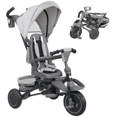 AIYAPLAY 6 in 1 Foldable Kids Trike with Adjustable Parent Handle & Canopy for Ages 1-5, Grey 