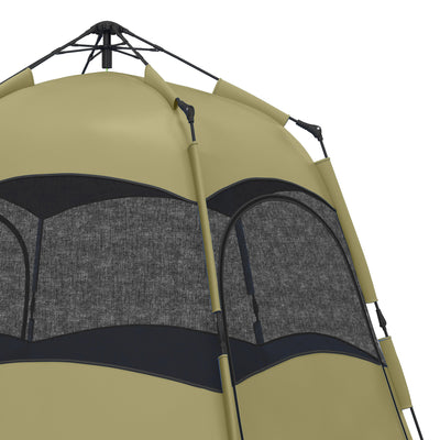 Outsunny Six Man Hexagon Camping Tent with Hang Hook and Carry Bag - Dark Green and Light Grey 