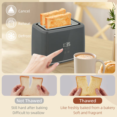 HOMCOM Digital Kettle and Toaster Set, 1.5L 3000W Fast Boil Kettle, 2 Slice Toaster Kitchen Set with 7 Level Browning Controls, Defrost, Reheat, Keep Warm, Crumb Tray and LED Touch Display, Grey 