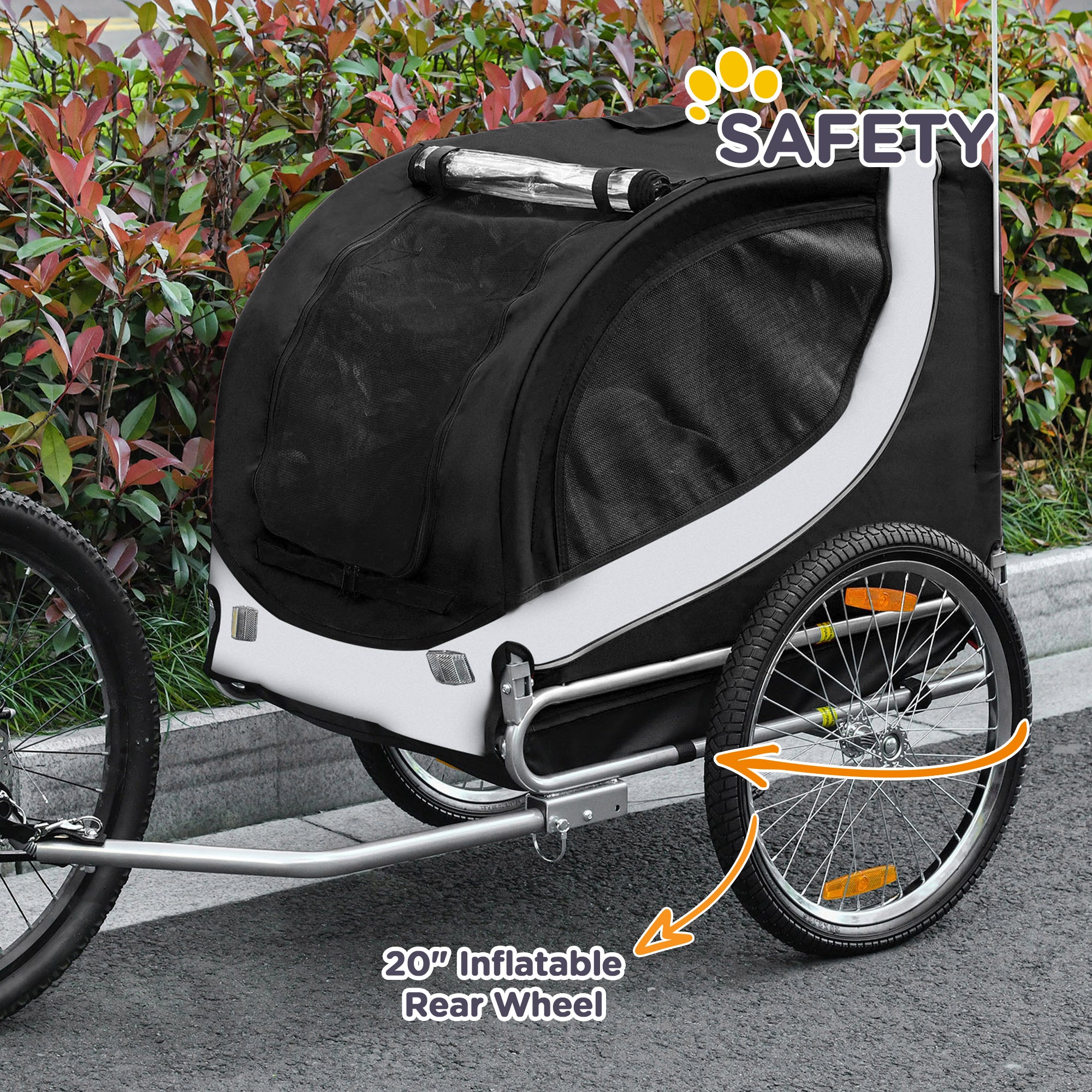PawHut Steel Dog Bike Trailer Pet Cart Carrier for Bicycle Kit Water Resistant with Hitch Coupler Travel White and Black 
