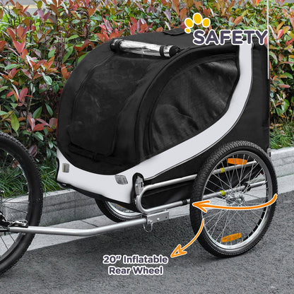 PawHut Steel Dog Bike Trailer Pet Cart Carrier for Bicycle Kit Water Resistant with Hitch Coupler Travel White and Black 