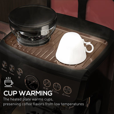 HOMCOM 15 Bar Coffee Machine, with Adjustable Grind, Steamer and Accessories 