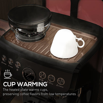 HOMCOM 15 Bar Coffee Machine, with Adjustable Grind, Steamer and Accessories
