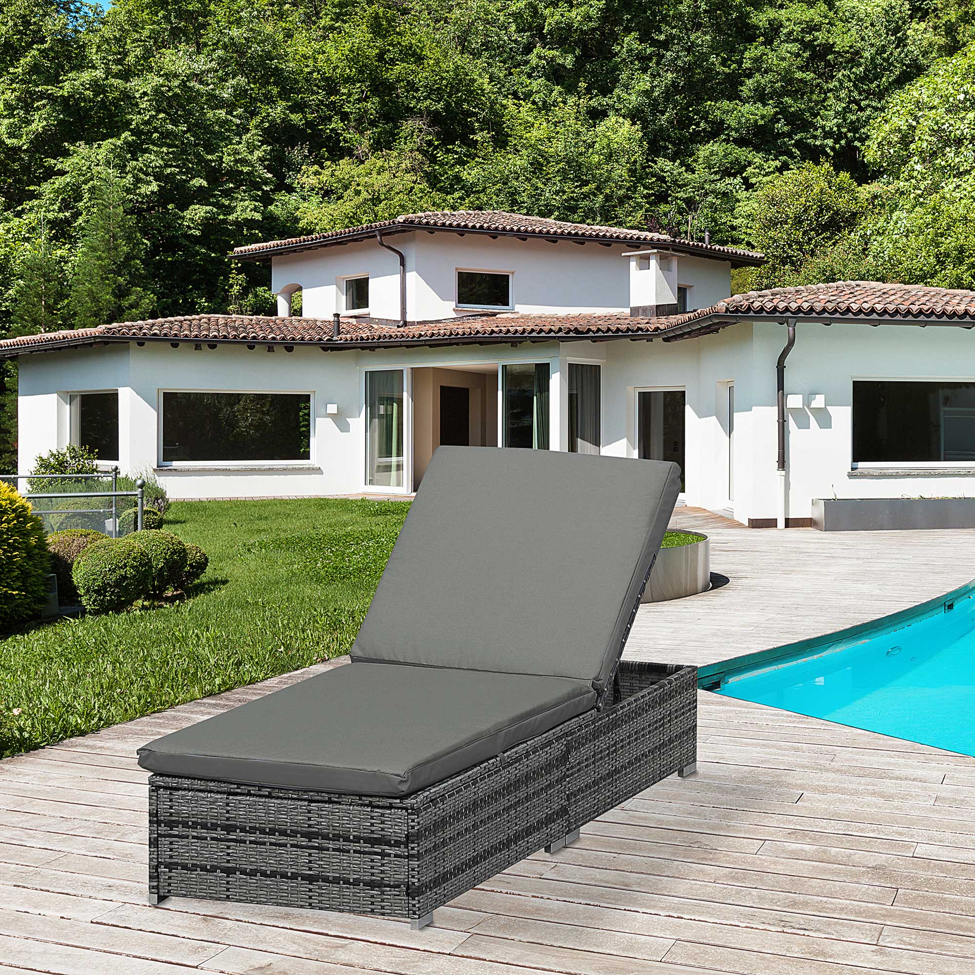 Outsunny Rattan Outdoor Garden Reclining Sun Lounger Grey 