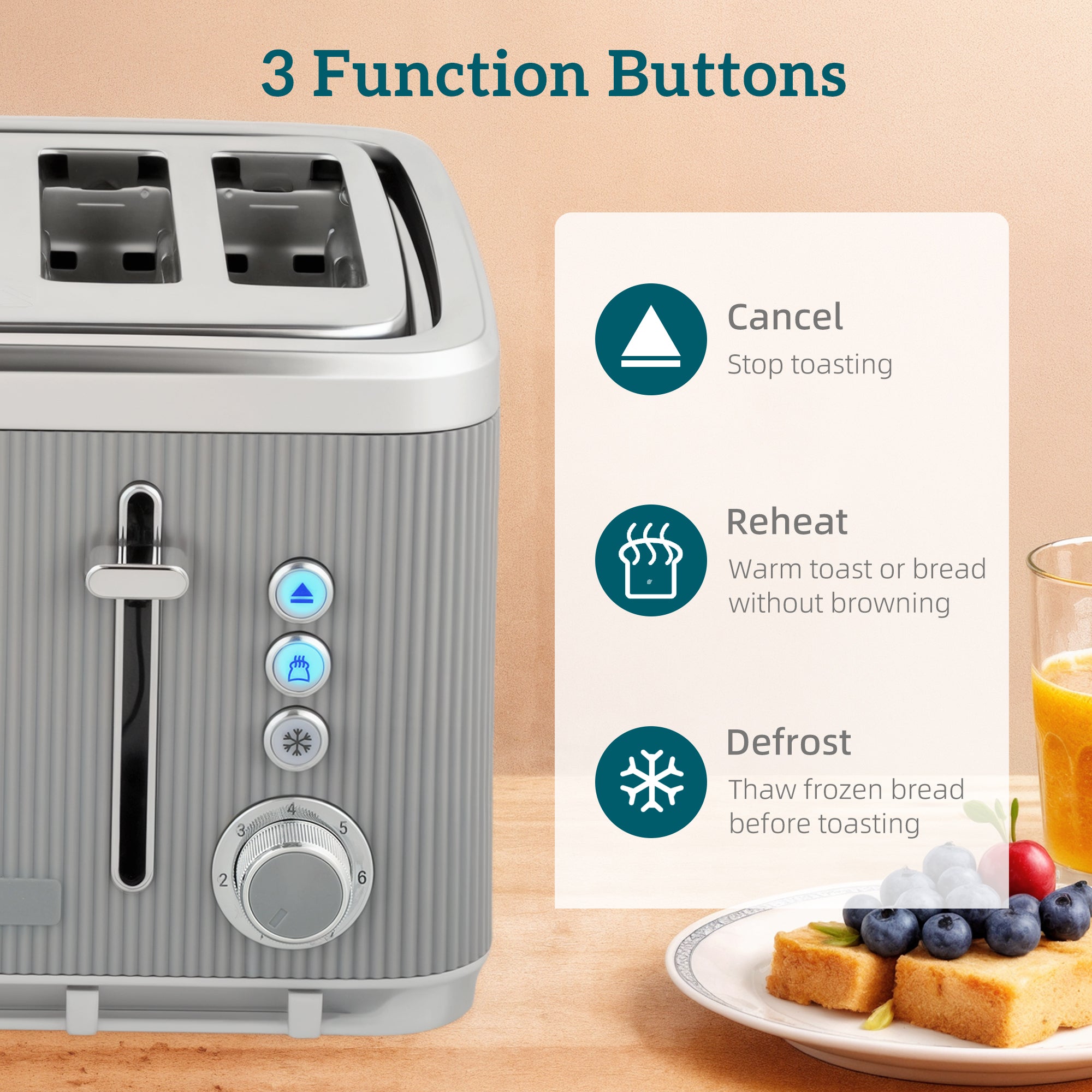 HOMCOM Electric Stainless Steel Kettle and Toaster Set, 3000W 1.7L UK Strix Thermostat Fast Boil Kettle w/ Limescale Filter, Cool Touch Body, 4 Slice Toaster with 7 Browning Levels, Crumb Tray, Tan