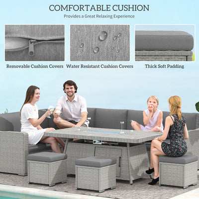 Outsunny Seven-Piece Firepit Table Rattan Sofa Set - Grey 
