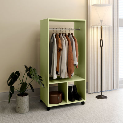 HOMCOM Open Wardrobe on Wheels, Bedroom Wardrobe with Clothes Hanging Rail, 2 Storage Shelves, Mobile Garment Rack for Cloakroom, Hallway, Green 