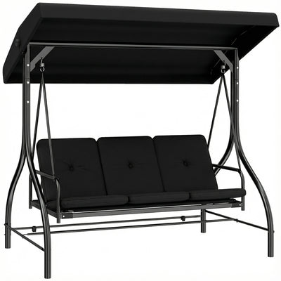 Outsunny 3 Seater Canopy Swing Chair, 2 in 1 Garden Swing Seat Bed, with Adjustable Canopy and Metal Frame, Black 