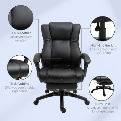 Vinsetto Executive Office Chair for Home, PU Leather Computer Chair, Swivel Desk Chair with Footrest, Wheels, Adjustable Height, Black 