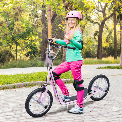 HOMCOM Stunt Scooter, Kids Scooter with Big Wheels, Adjustable Height, Dual Brakes, for Ages 5 Years+, Pink 