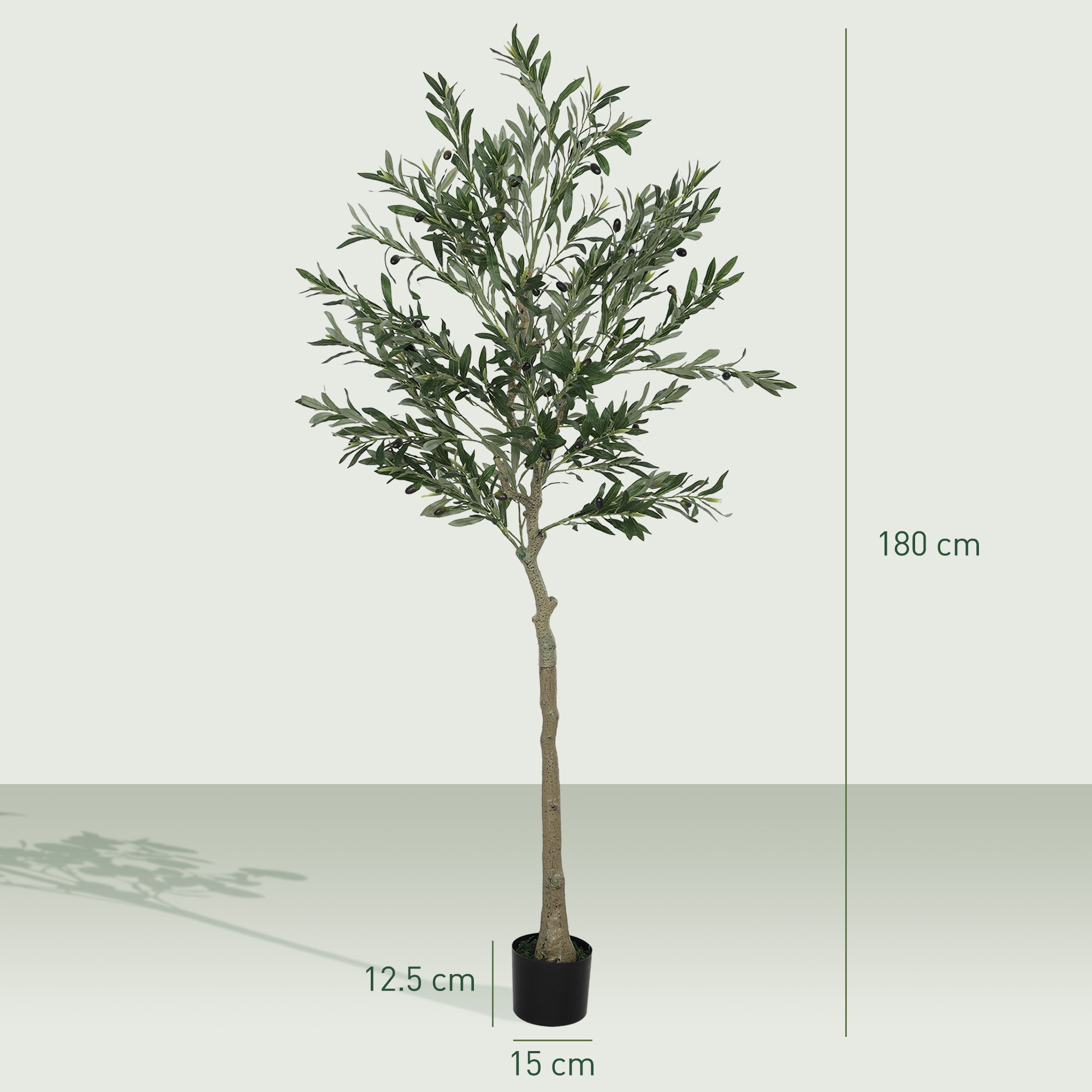 HOMCOM Set of 2 6ft/ 180cm Decorative Artificial Plant, Silk Olive Tree with 900 Leaves and 40 Olive Fruits in Pot, Fake Plant for Home, Office, Living Room, Indoor Decor