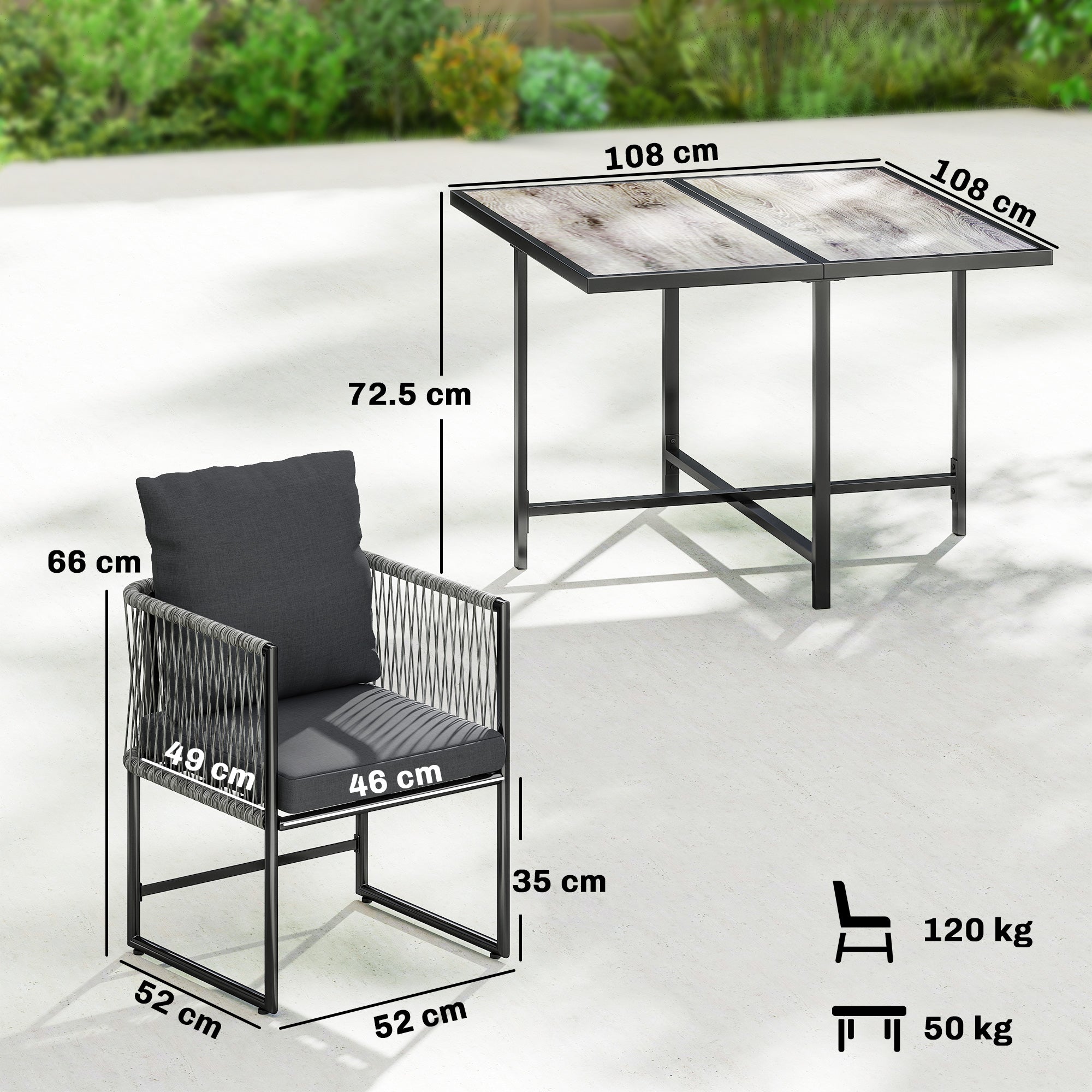 Outsunny 4-Seater Garden Dining Set, Rattan Outdoor Furniture with Space-Saving Chairs and Thick Cushions for Patio Balcony, Black 