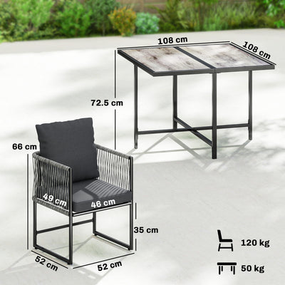 Outsunny 4-Seater Garden Dining Set, Rattan Outdoor Furniture with Space-Saving Chairs and Thick Cushions for Patio Balcony, Black 