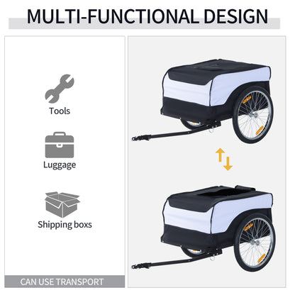 HOMCOM Bike Trailer Cargo in Steel Frame Extra Bicycle Storage Carrier with Removable Cover and Hitch (White and Black) 