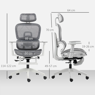 HOMCOM Multi-Adjustable Mesh Office Chair - Grey and White 