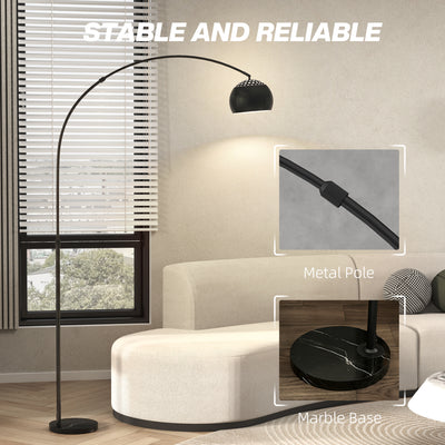 HOMCOM Arc Floor Lamp for Living Room, Modern Adjustable Standing Lamp with Faux Black Marble Base Black 