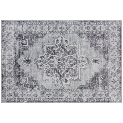 HOMCOM Vintage Area Rug, Non-Slip Washable Rug, Flannel Floor Carpet for Living Room, Bedroom, Dining Room, Home Office, 170 x 120 cm, Grey 