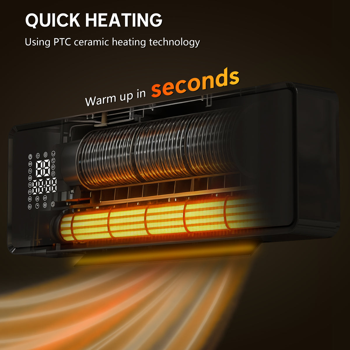 HOMCOM 2000W Glass-Panel PTC Fan Heater, Wall Mounted, 30° Oscillation, 54L x 18.7W x 12.3H cm - Black