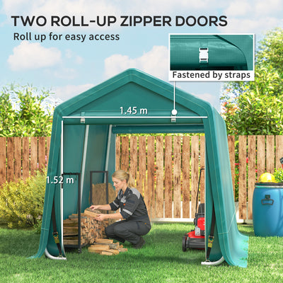 Outsunny 8 x 6.5 ft Outdoor Garden Storage Shed, Waterproof Bike Tent with Double Roll-up Zipper Door for Garden Tools, Green 