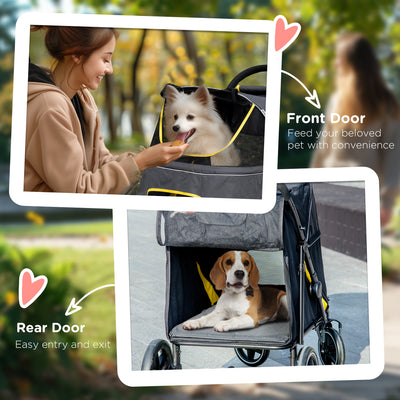 PawHut Foldable Pet Stroller, with Universal Wheels, Shock Absorber, for Medium and Large Dogs - Grey 