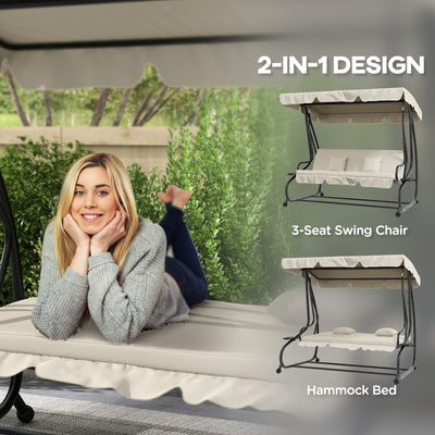 Outsunny Convertible Three-Seater Swing Chair Bed - Cream 