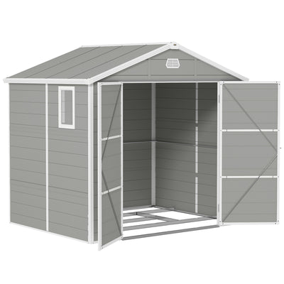 Outsunny 7.9ft x 6.2ft Aluminium Frame and Plastic Wall Shed, with Foundation - Light Grey 