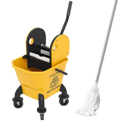 HOMCOM 26 Litre Mop Bucket, with Wringer and Mop - Yellow 