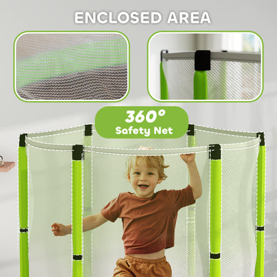 AIYAPLAY 4.6ft Toddler Trampoline w/ Safety Enclosure Net, for Indoor Outdoor Use, Ages 3-6 Years, Green 
