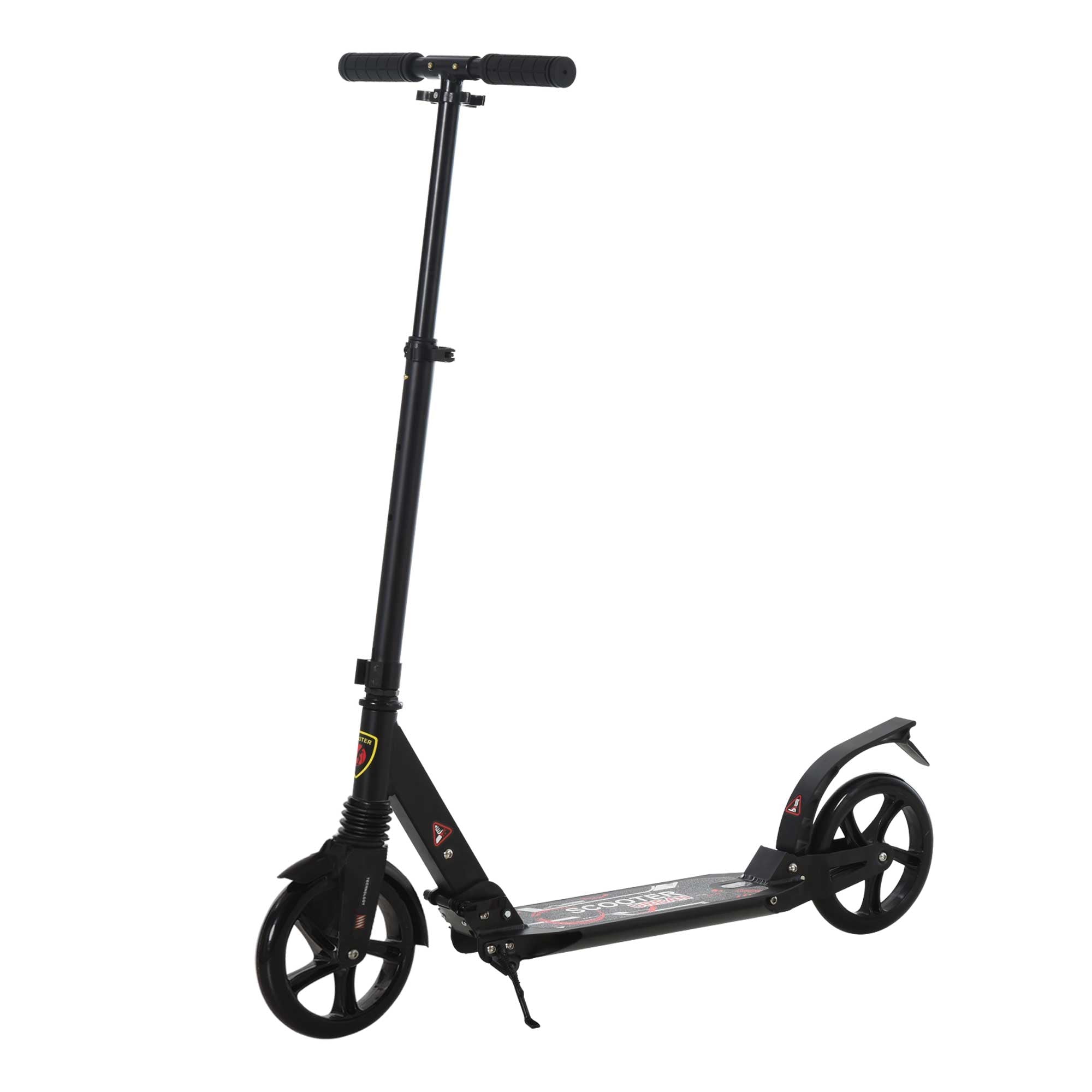 HOMCOM Folding Kick Scooter, Adjustable Ride On Scooter with 200mm Big Wheels and Double Shock Absorption, Urban Scooter for 14+ Teens Adult - Black 