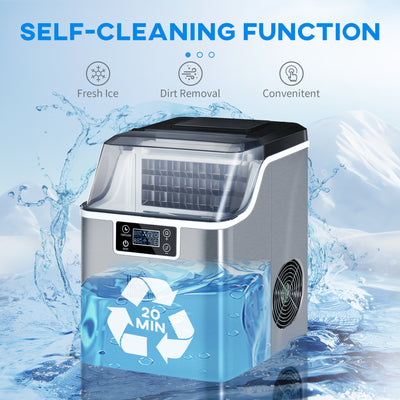 HOMCOM 3.2L Compact Ice Machine, with LCD Screen and Accessories - Silver-Tone 