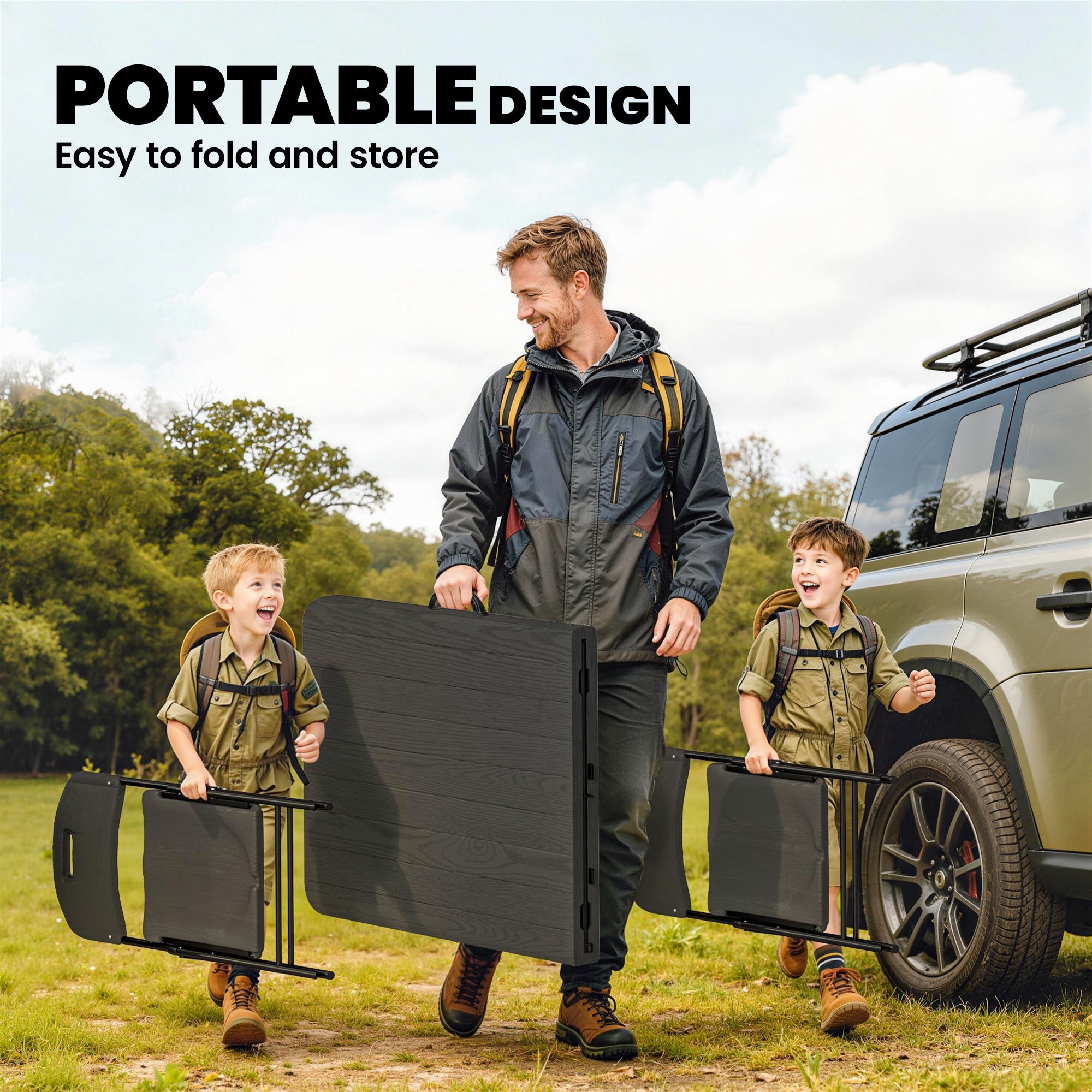 Outsunny 5 Piece 6ft Foldable Table and Chairs, Portable Picnic Table Set with 4 Chairs, Waterproof Top and Steel Frame, Black 