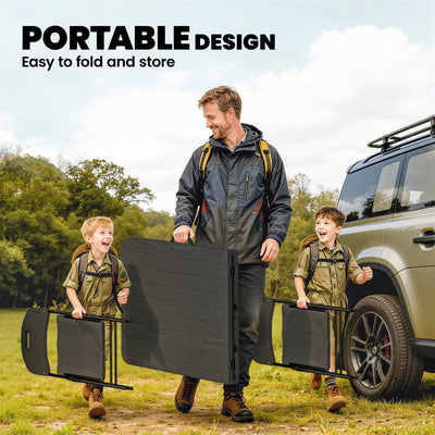 Outsunny 5 Piece 6ft Foldable Table and Chairs, Portable Picnic Table Set with 4 Chairs, Waterproof Top and Steel Frame, Black 