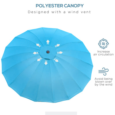 Outsunny 2.5m Shanghai Garden Parasol Umbrella with Crank & Tilt, Adjustable Outdoor Sun Shade, Blue 