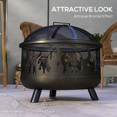 Outsunny Steel Fire Pit BBQ, with Poker - Black 