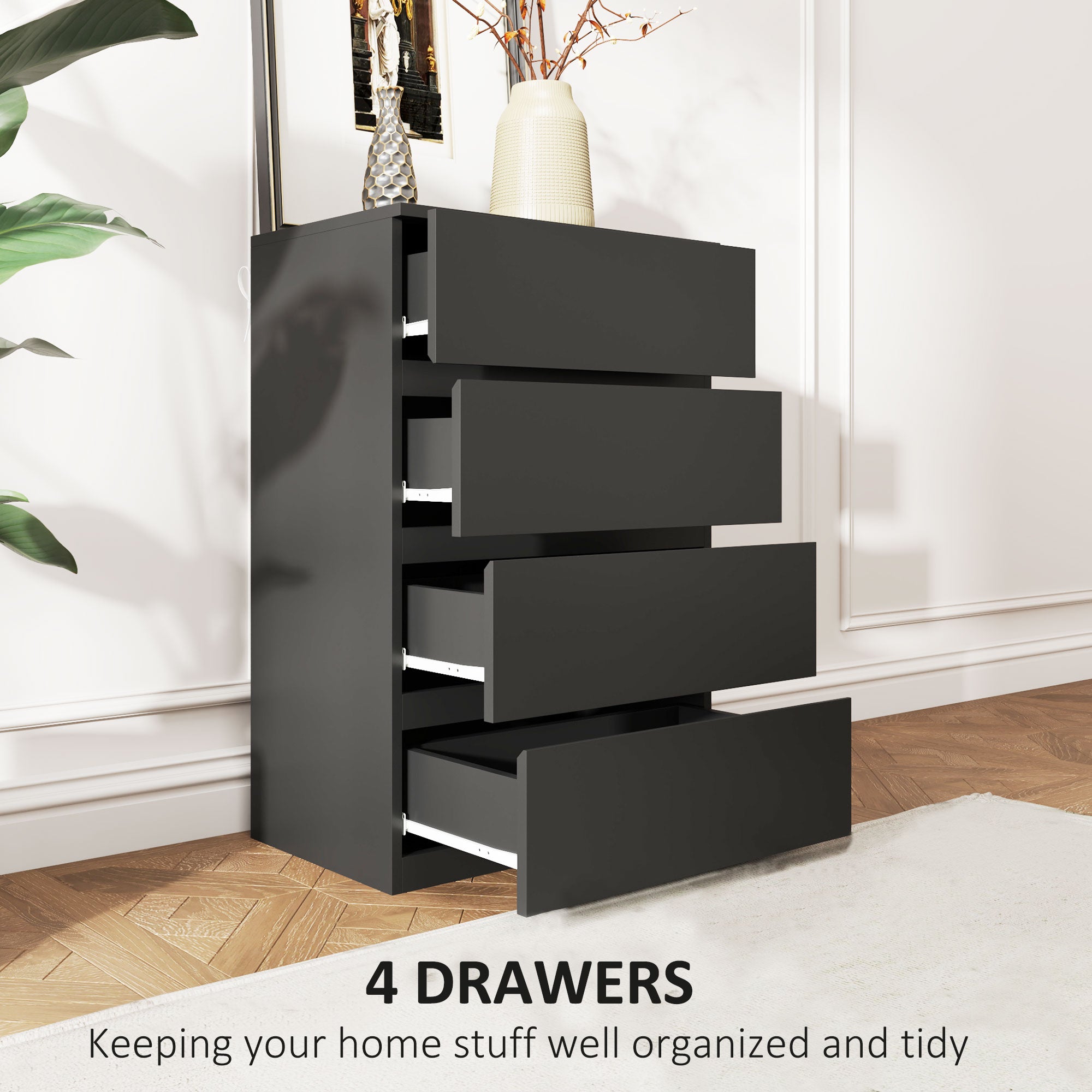 HOMCOM Chest of Drawers, 4-Drawer Storage Cabinets, Modern Dresser, Storage Drawer Unit for Bedroom 