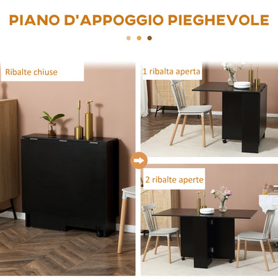 HOMCOM Foldable Dining Table, Extendable Drop Leaf Table with 2-tier Shelves, Small Dinner Table with Rolling Casters 