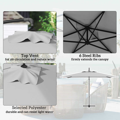 Outsunny 3(m) Cantilever Overhanging Parasol, with Cross Base - Light Grey 