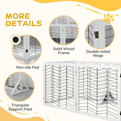 PawHut 6 Panels Pet Gate, Wooden Foldable Dog Barrier w/ Two Support Feet, for Small, Medium Dogs - White 