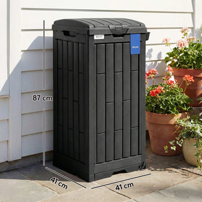Outsunny 110 L Outdoor Bin with Dual Lid, Waterproof Plastic Trash Bin with Ashtray and Drip Tray, Garden Waste Trash Bin, Black 