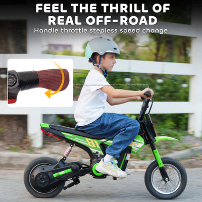 AIYAPLAY Kids Electric Motorbike, 24V Ride On Motorcycle with 3 Speeds and Rear Suspension, Dirt Bike for 8-12 Years Old, Green 