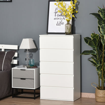 HOMCOM Chest of Drawers, 5 Drawers Storage Cabinet Floor Tower Cupboard for Bedroom Living Room, White 