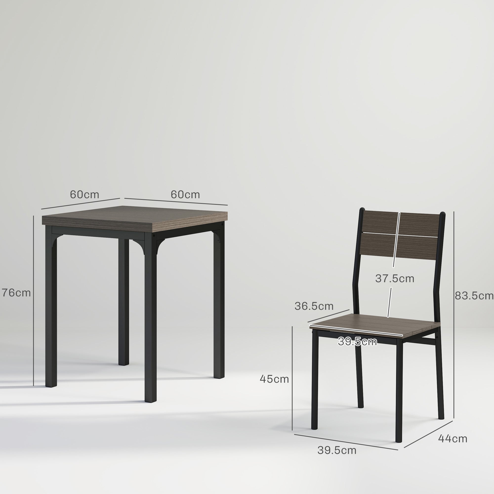 HOMCOM Three-Piece Minimal and Compact Dining Set, Grey Wood Grain 