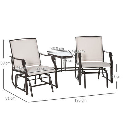 Outsunny Gliding Jack and Jill Seat, with Glass-Top Table - Brown/Beige 