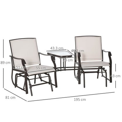 Outsunny Gliding Jack and Jill Seat, with Glass-Top Table - Brown/Beige 