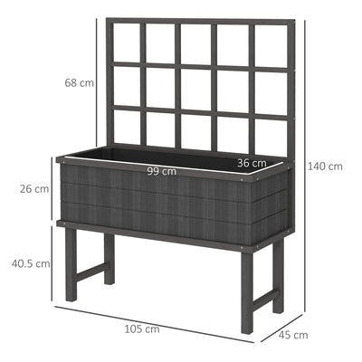 Outsunny 45 x 105cm Wooden Garden Planter, with Trellis - Grey 
