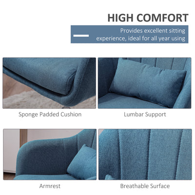 HOMCOM Swivel Linen Fabric Accent Chair for Living Room Contemporary Vanity Armchair with Adjustable Height Thick Cushion Lumbar Support Armrest for Bedroom Office Blue 
