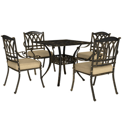 Outsunny Five-Piece Cast Aluminium Garden Dining Set - Bronze Tone 