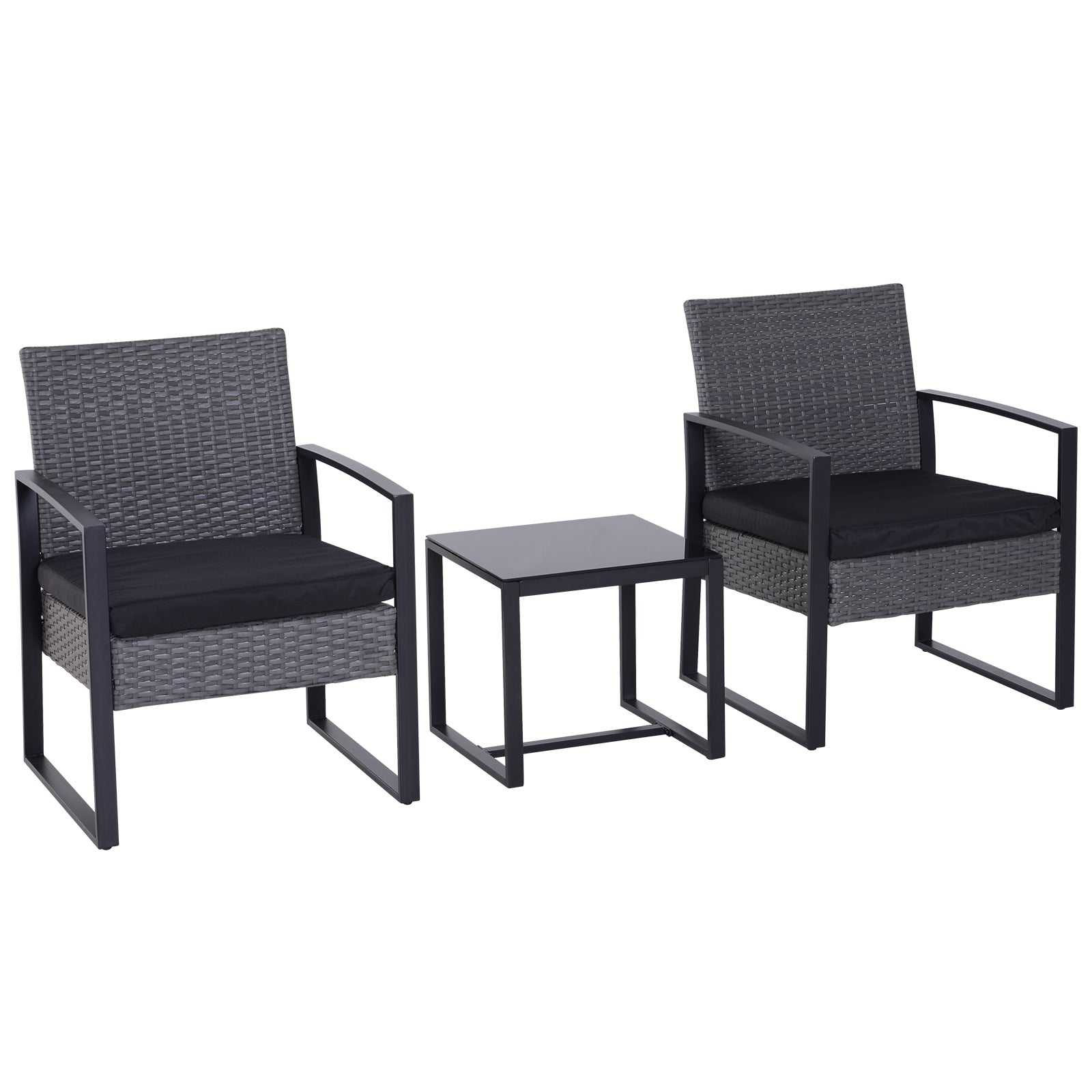 Outsunny 2 Seater Rattan Patio Set W/ Cushions-Grey/Black 