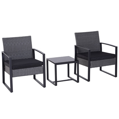 Outsunny 2 Seater Rattan Patio Set W/ Cushions-Grey/Black 