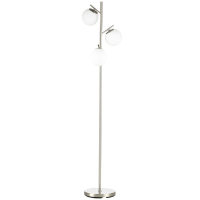HOMCOM 3-Light Tree Floor Lamps for Living Room, Modern Standing Lamp for Bedroom with Globe Lampshade, Steel Base, Bulb not Included, Silver 